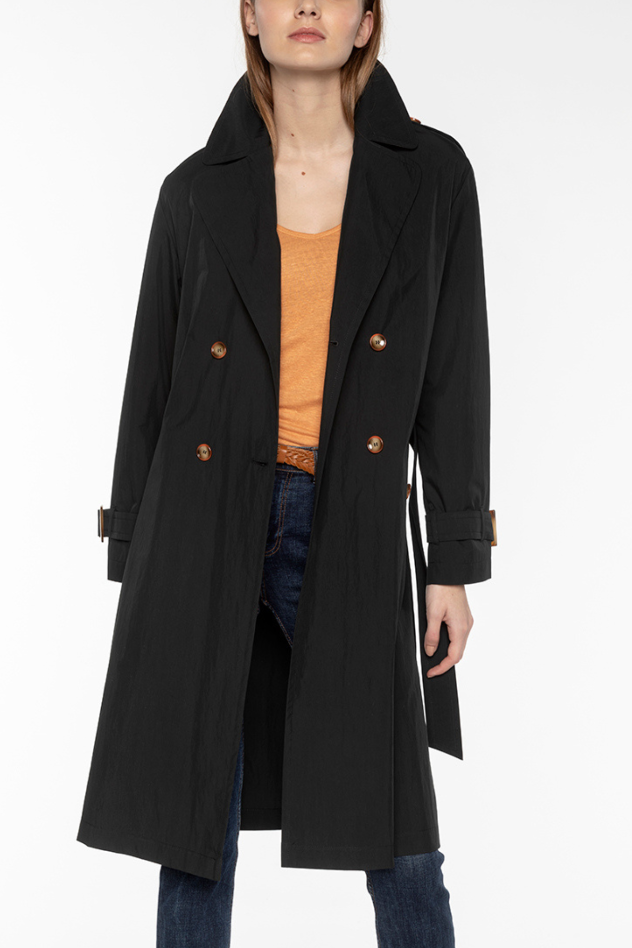 ALES Trench-Long and oversized black cotton trench coat