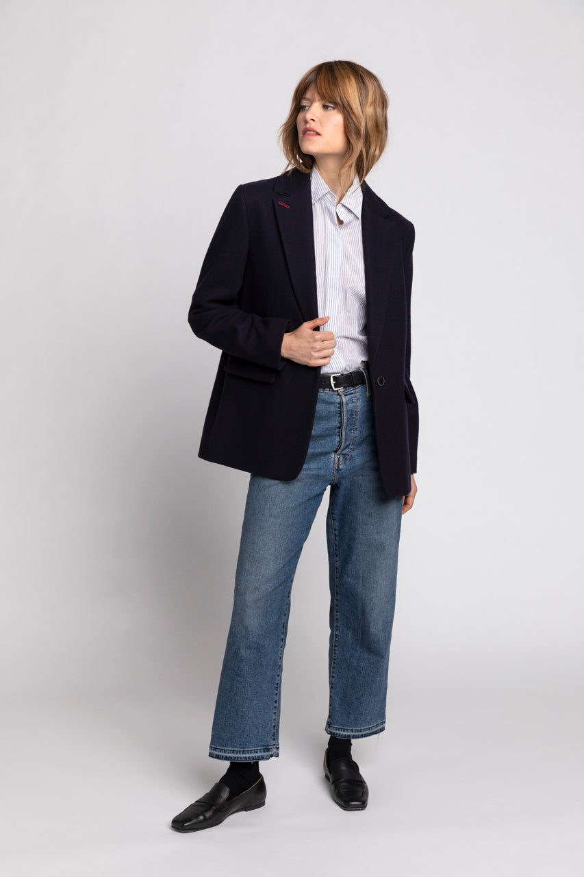 Veste hiver femme col tailleur en drap de laine marine Trench Coat Trench Coat France