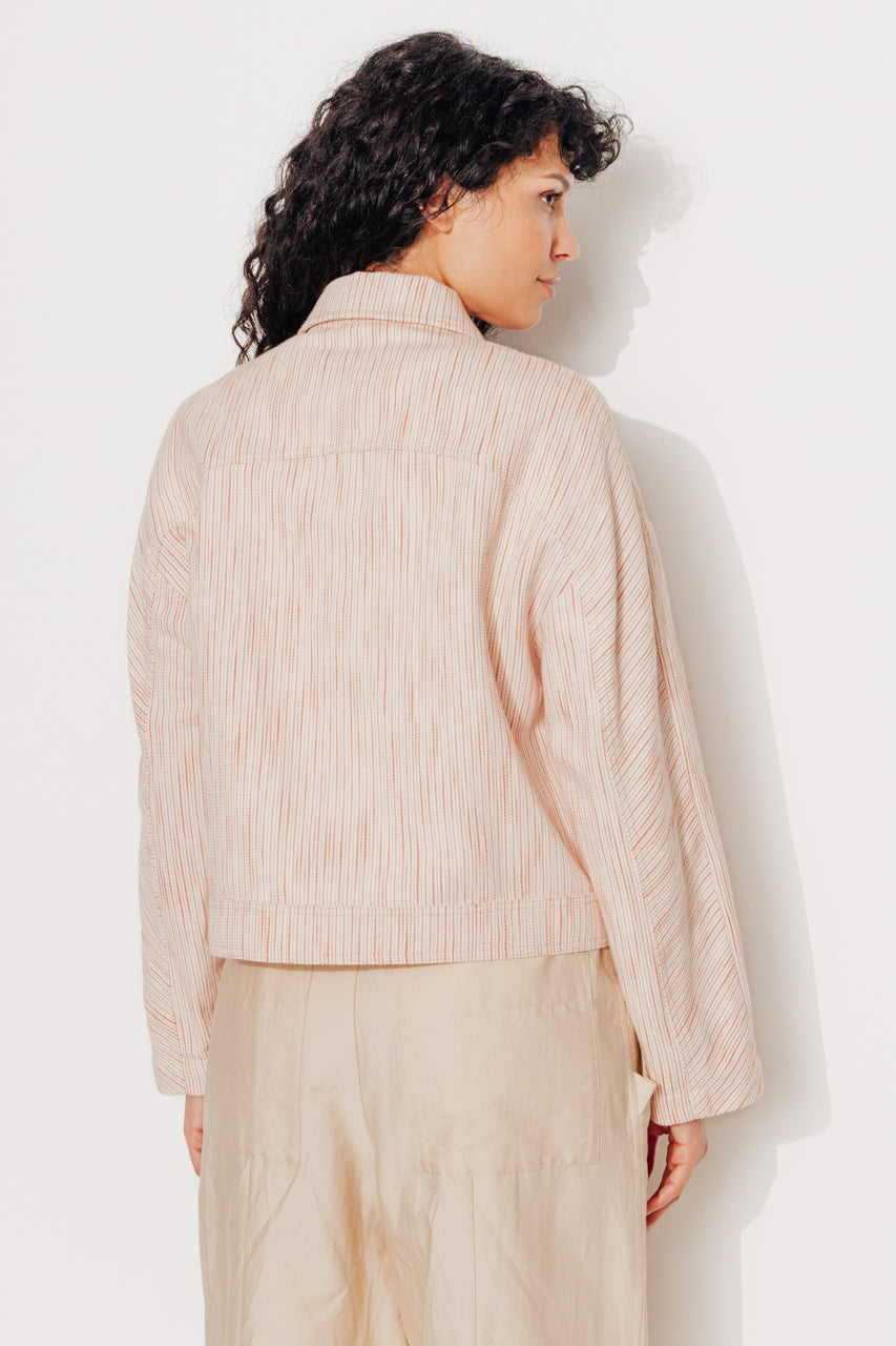 KERRIA - Veste courte à rayures coton et lin Coral / Corail - Trench & Coat