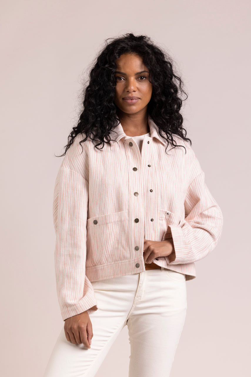 KERRIA - Veste courte à rayures coton et lin Coral / Corail - Trench & Coat