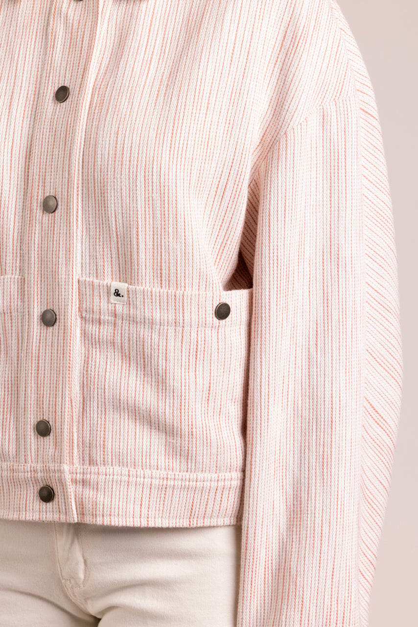 KERRIA - Veste courte à rayures coton et lin Coral / Corail - Trench & Coat