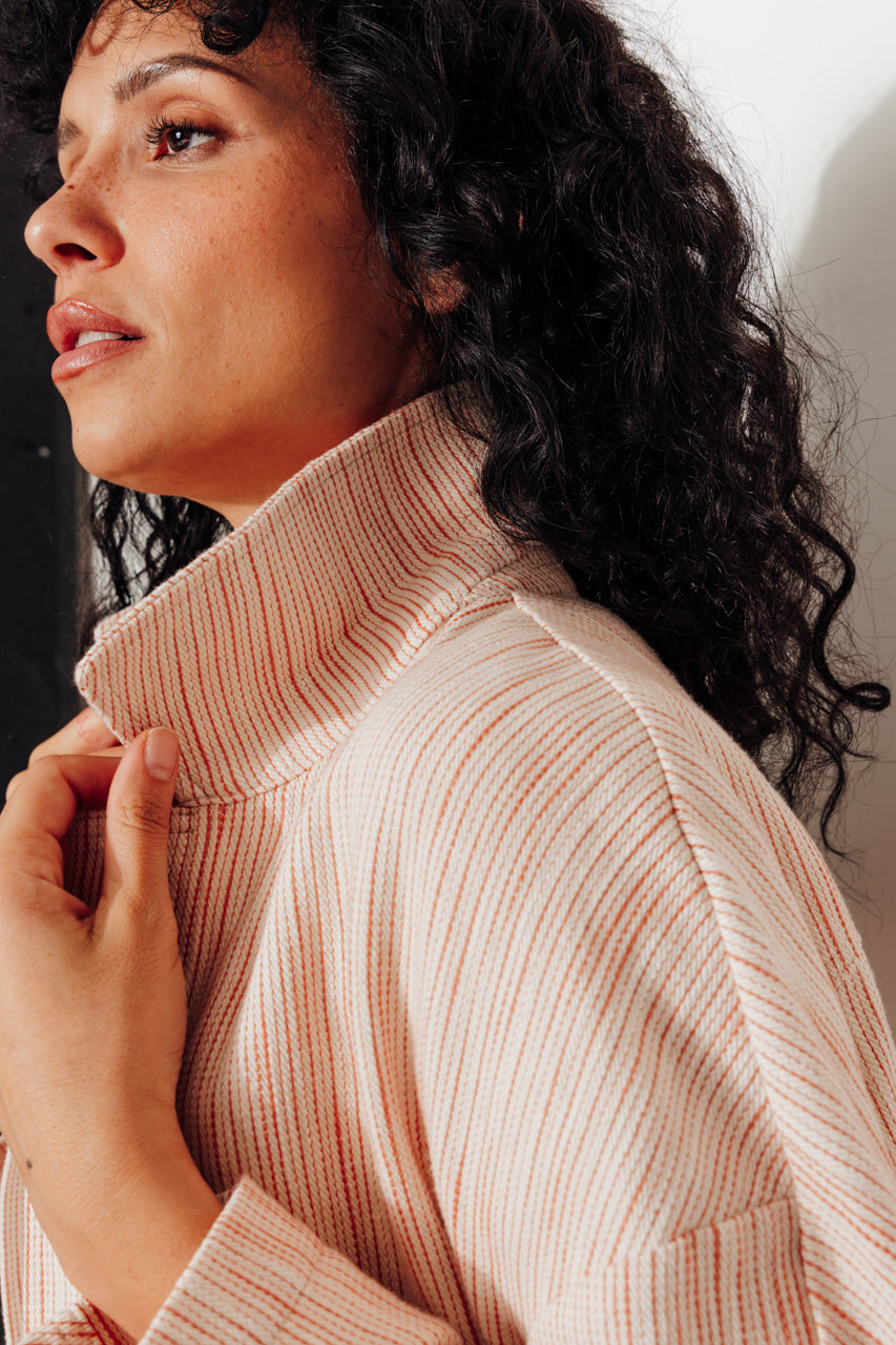 KERRIA - Veste courte à rayures coton et lin Coral / Corail - Trench & Coat