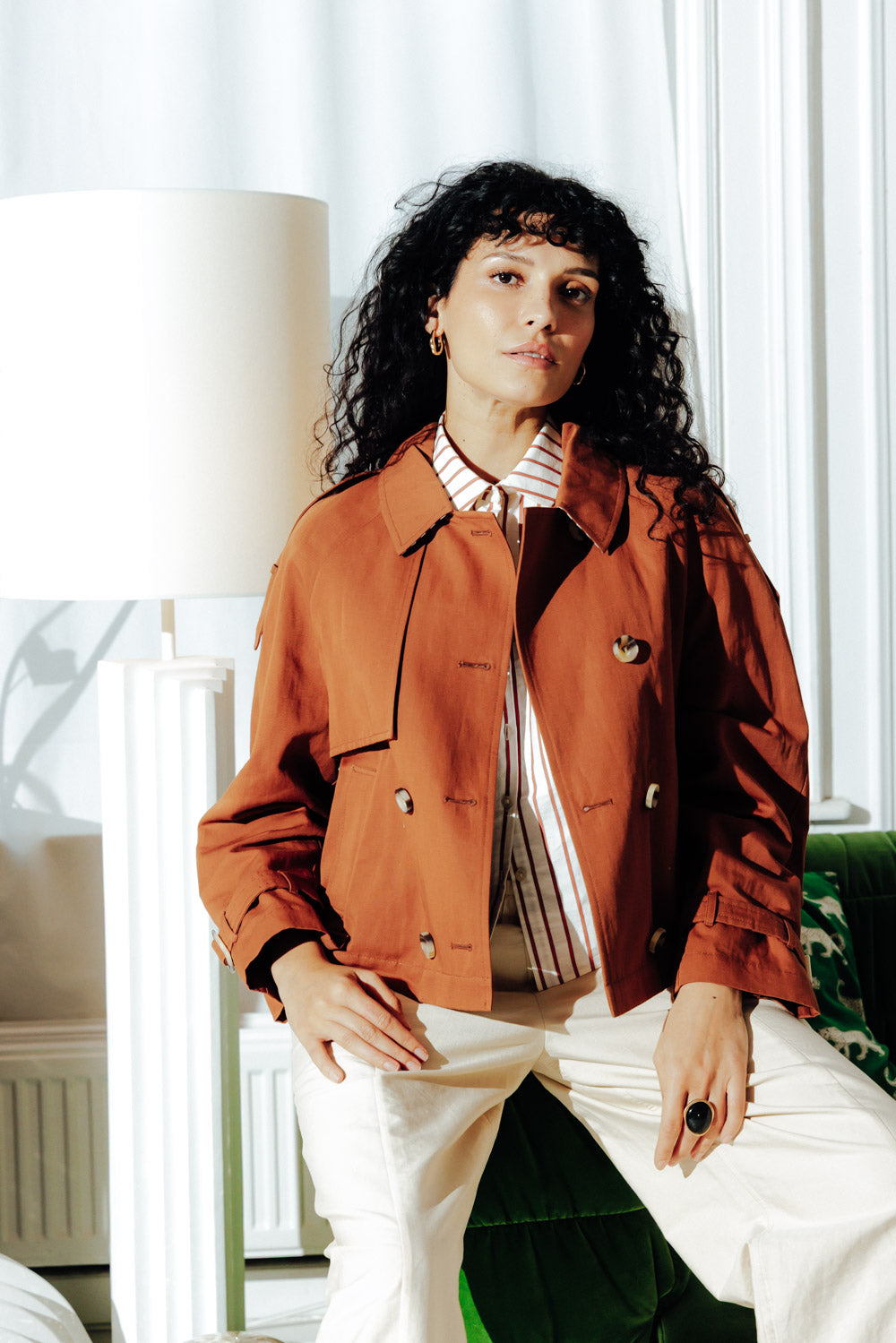 BOVELLE short trench coat in glossy brown cotton-Short trench coat in glossy brown cotton