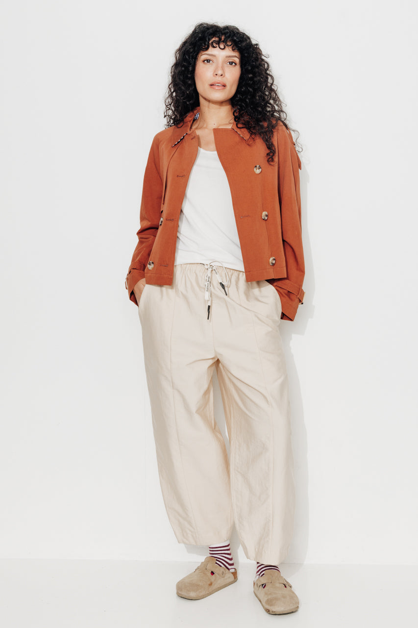 BOVELLE short trench coat in glossy brown cotton-Short trench coat in glossy brown cotton