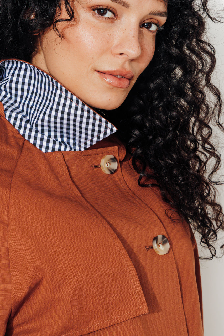 BOVELLE short trench coat in glossy brown cotton-Short trench coat in glossy brown cotton