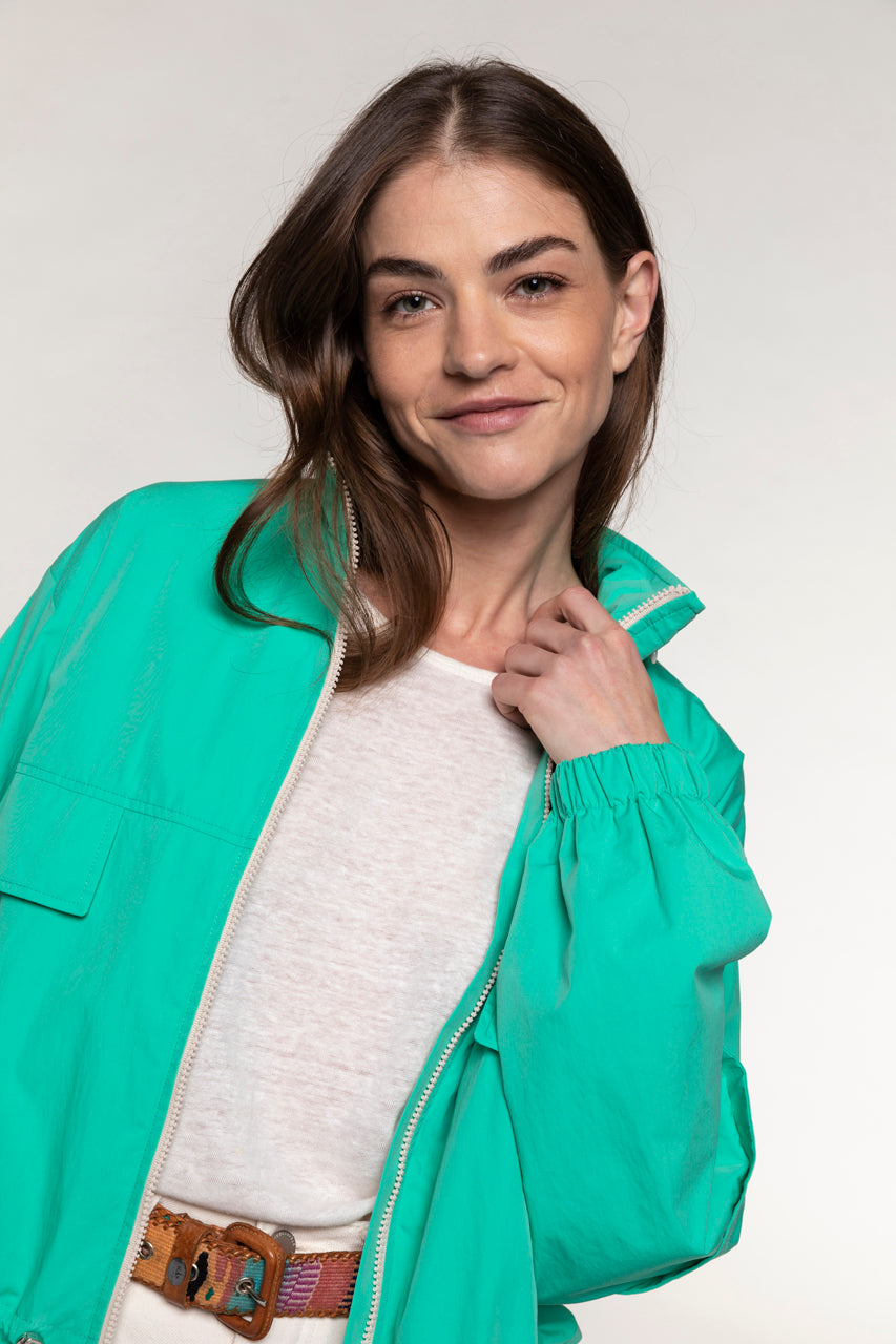 Short oversized CHALIEU parka in green-Short oversized parka in green cotton