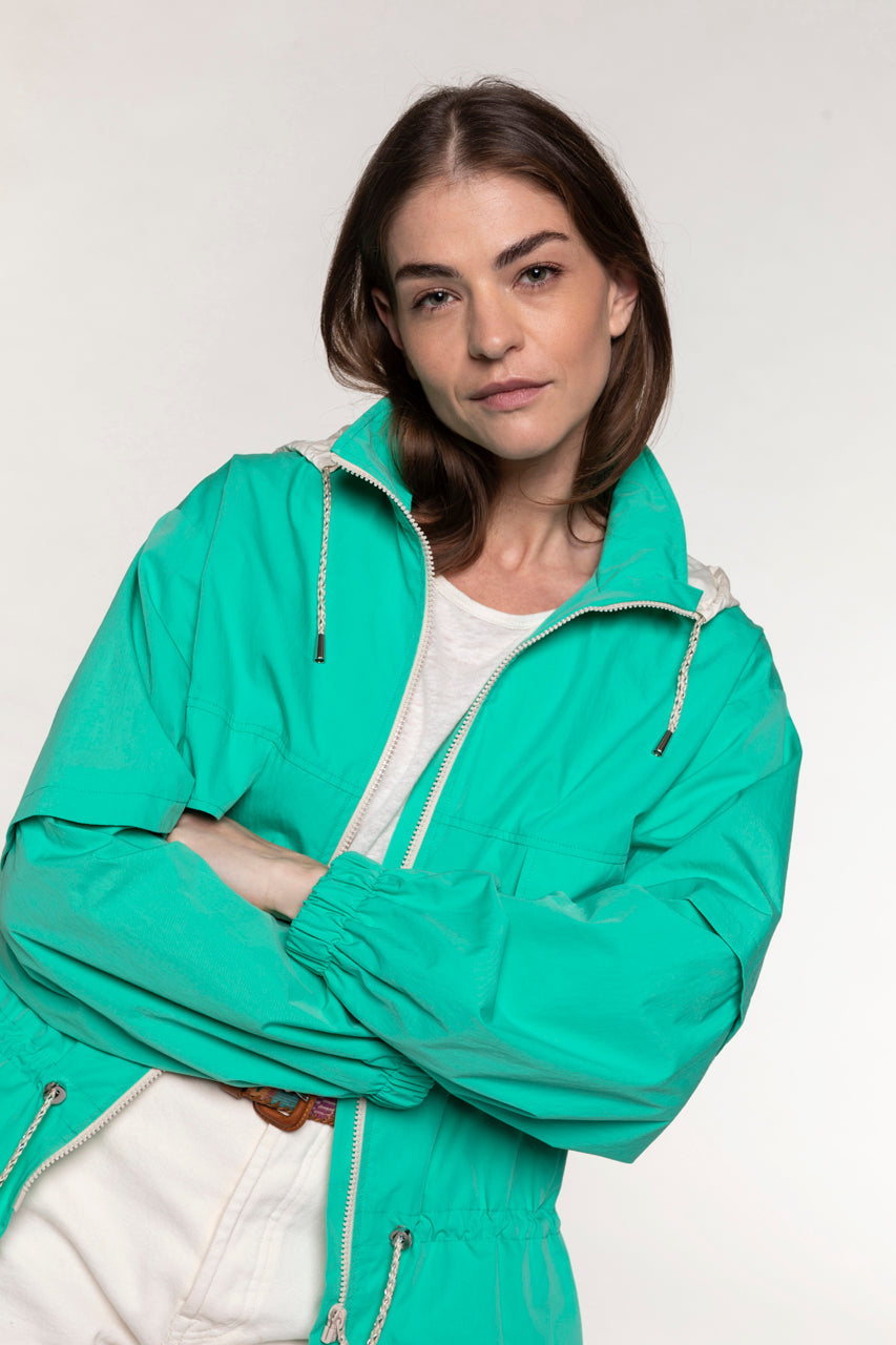 Short oversized CHALIEU parka in green-Short oversized parka in green cotton