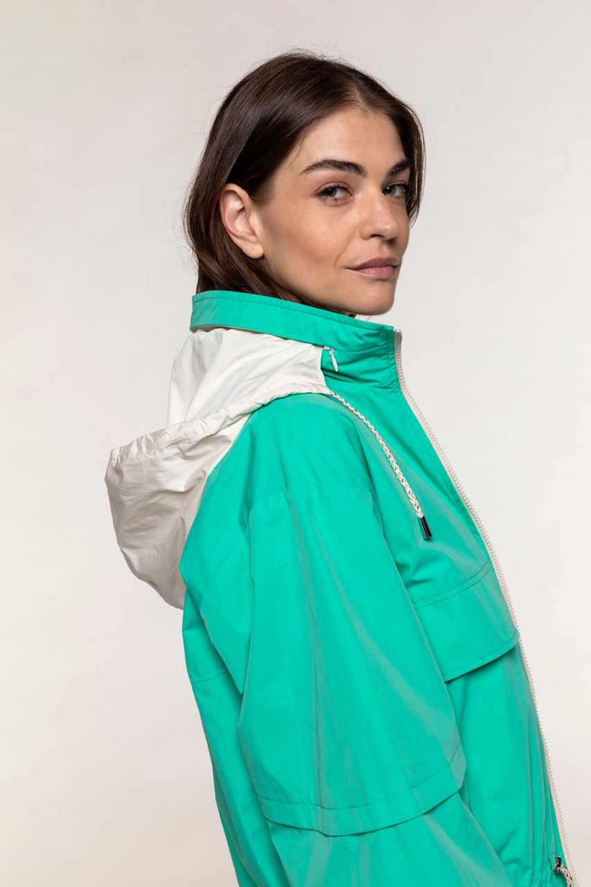 Short oversized CHALIEU parka in green-Short oversized parka in green cotton