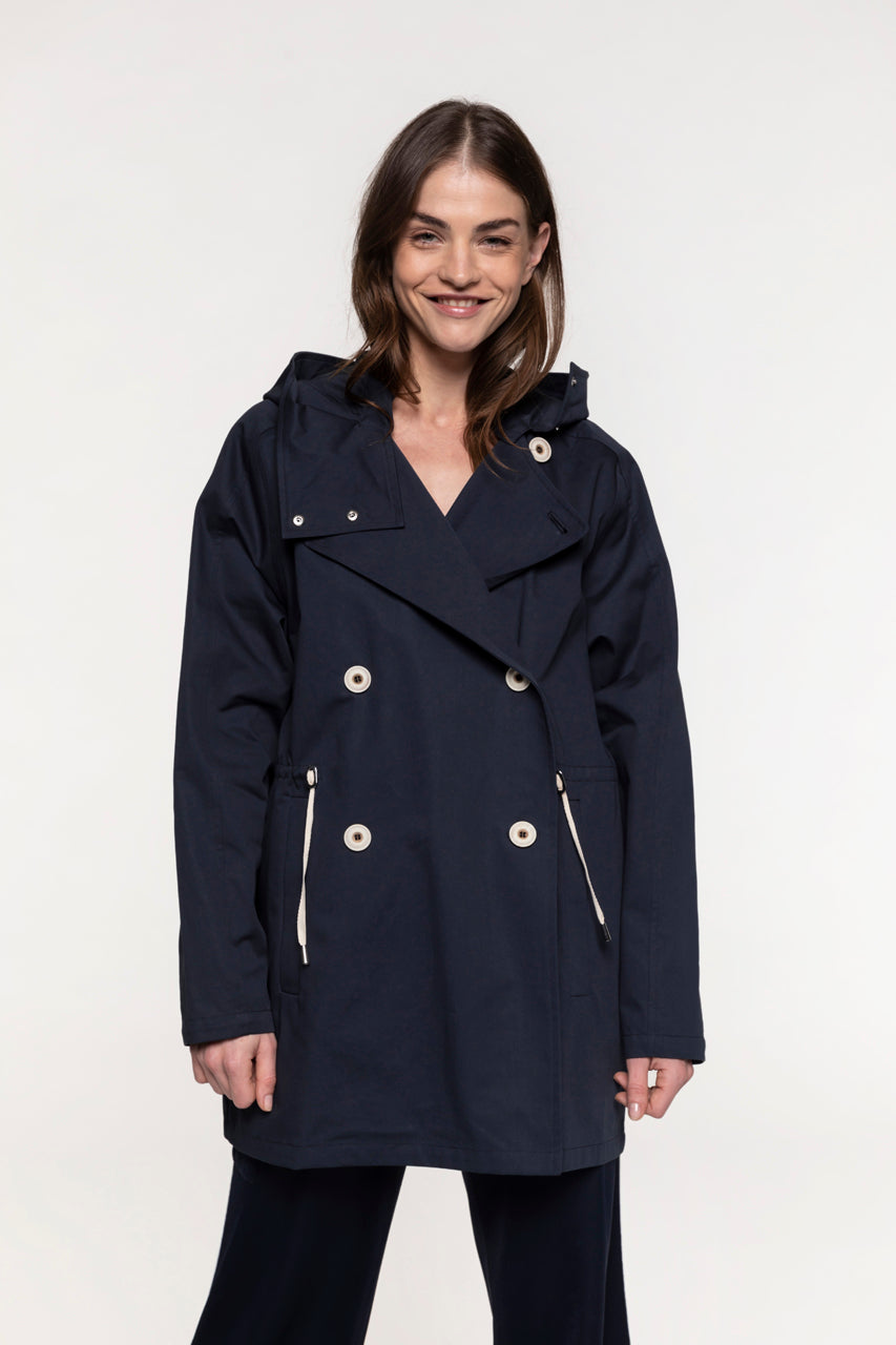 BERHET navy cotton windbreaker-Long premium cotton windbreaker in navy blue