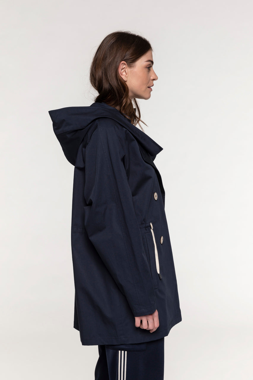 BERHET navy cotton windbreaker-Long premium cotton windbreaker in navy blue
