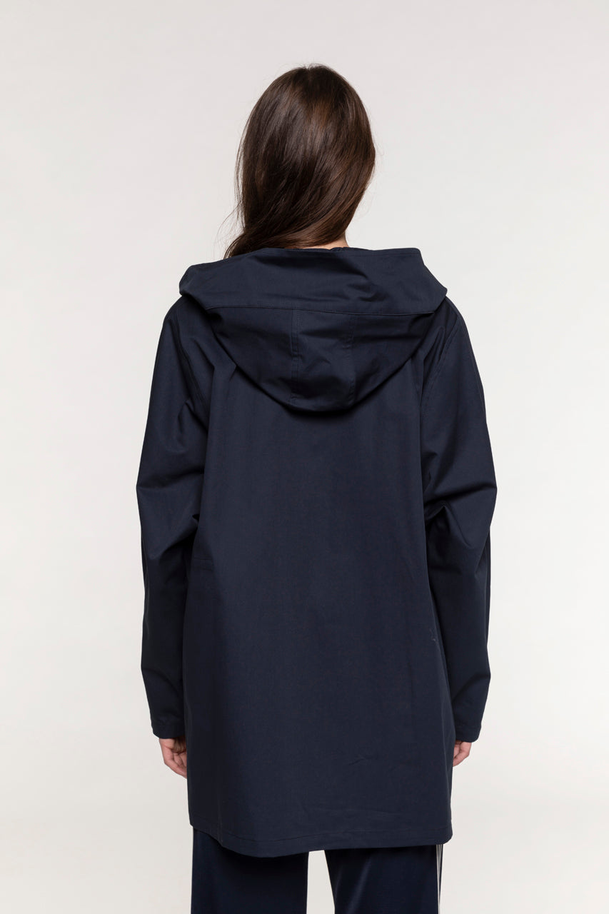 BERHET navy cotton windbreaker-Long premium cotton windbreaker in navy blue