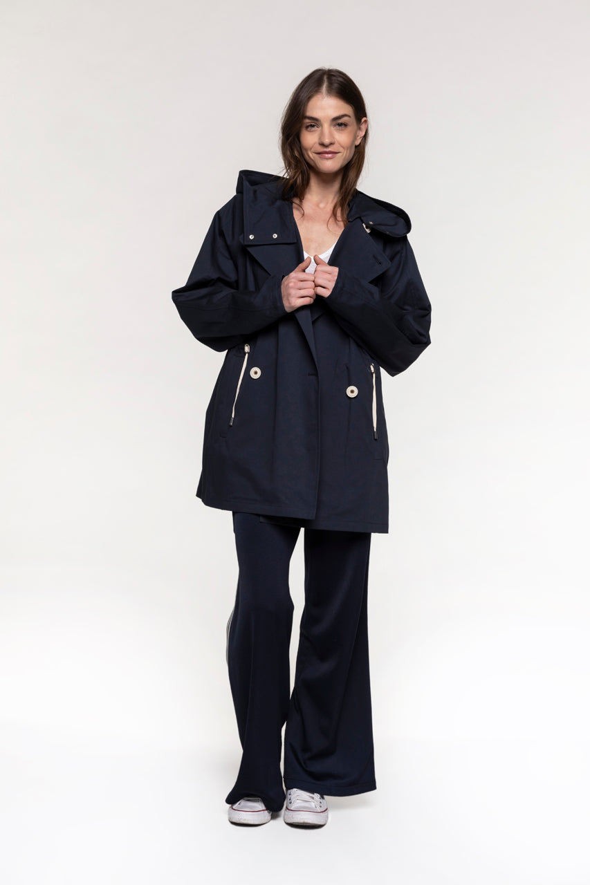 BERHET navy cotton windbreaker-Long premium cotton windbreaker in navy blue