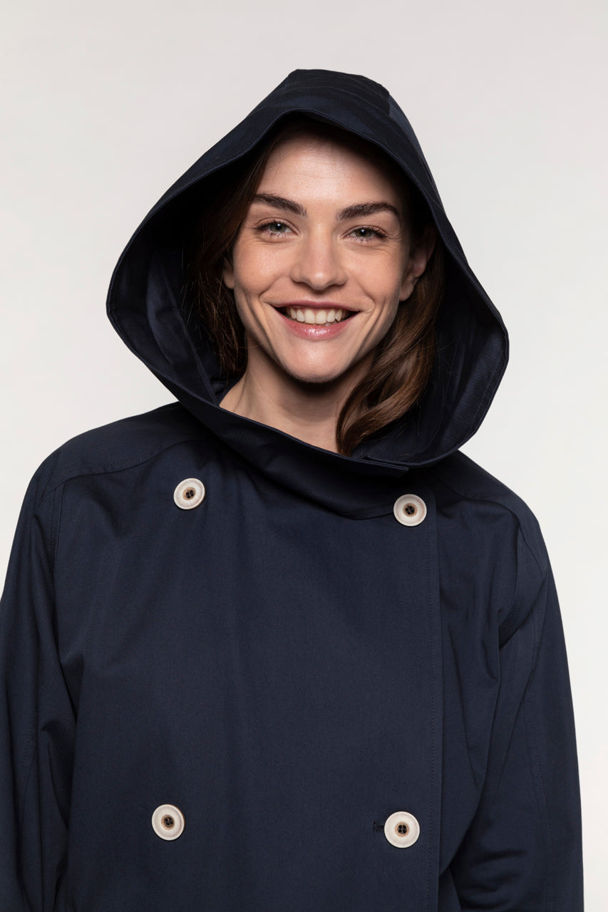 BERHET navy cotton windbreaker-Long premium cotton windbreaker in navy blue