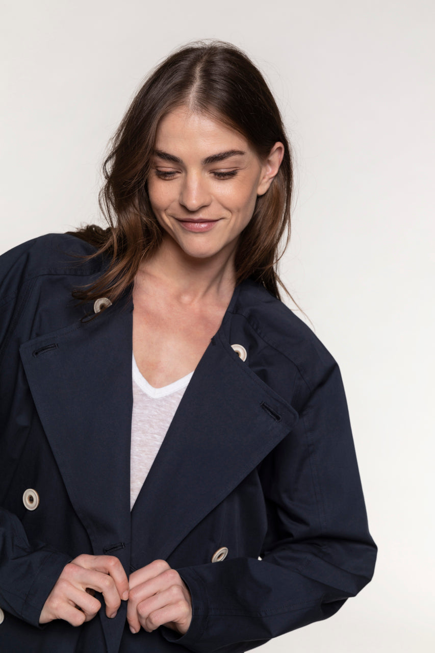 BERHET navy cotton windbreaker-Long premium cotton windbreaker in navy blue