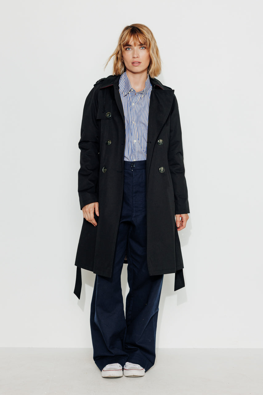 Authentic women's black trench coat in pure premium cotton