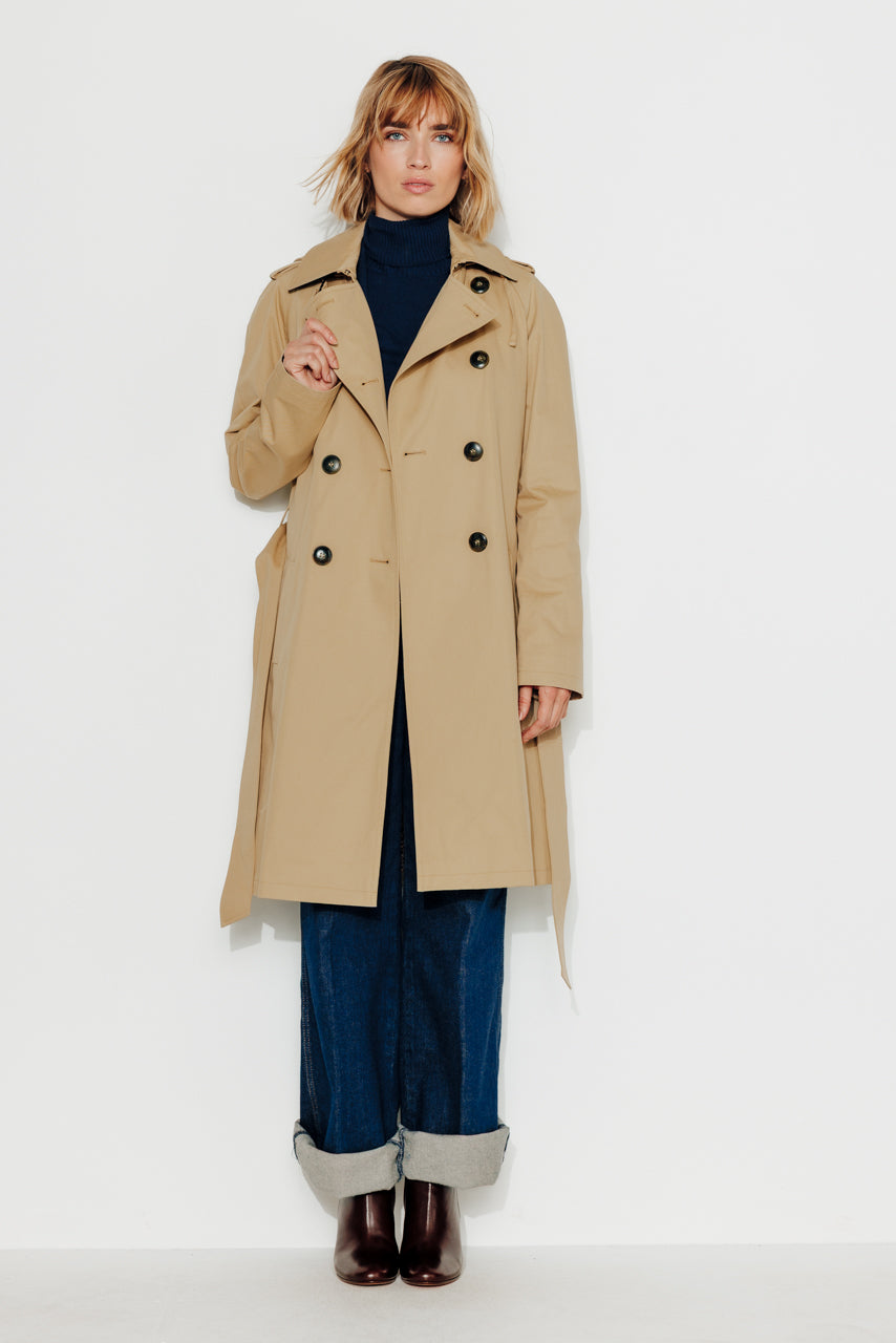 Trench pur coton beige ceinturé femme hiver Trench Coat