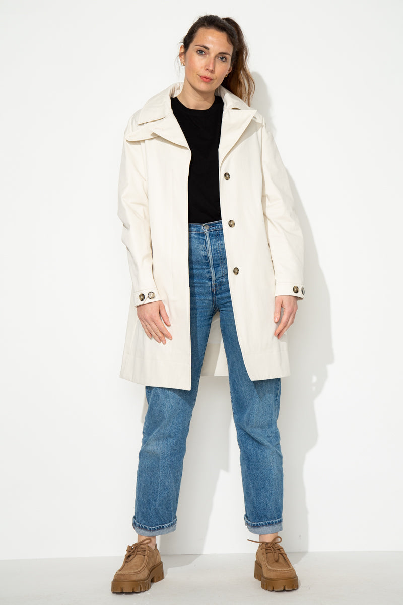 SAUZET - Trench oversize 100% coton déperlant CREME - Trench & Coat