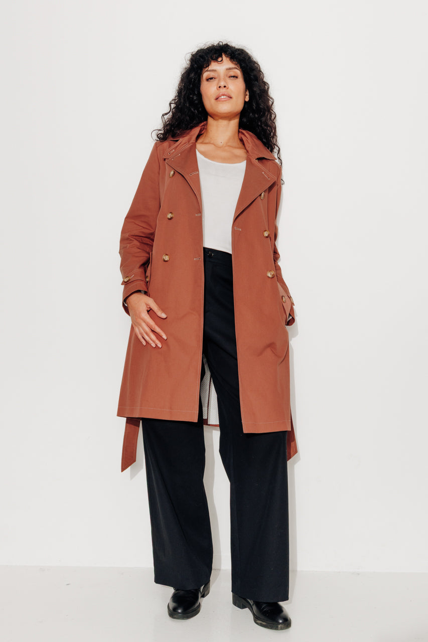 ROSEAU - Trench féminin 100% coton premium déperlant MARRON - Trench & Coat