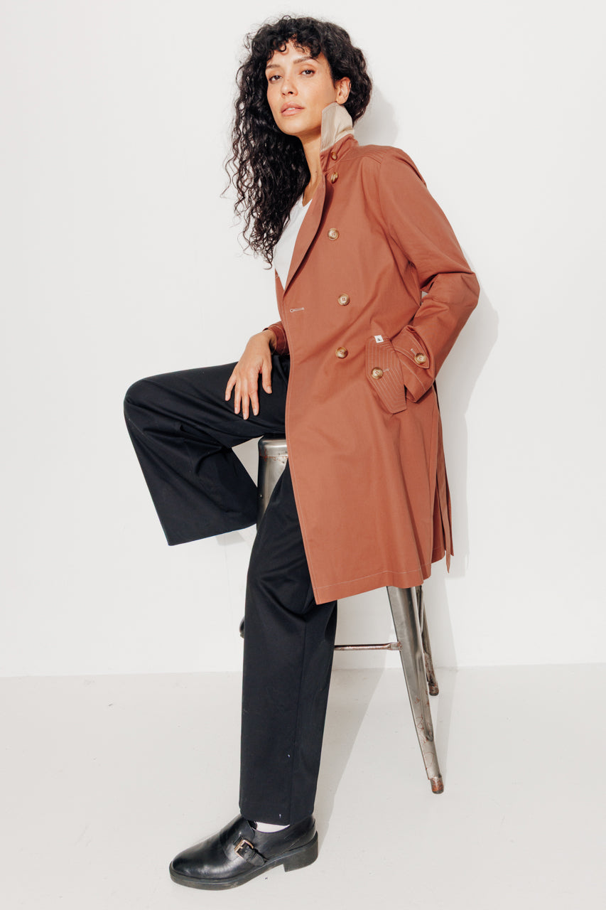 ROSEAU - Trench féminin 100% coton premium déperlant MARRON - Trench & Coat