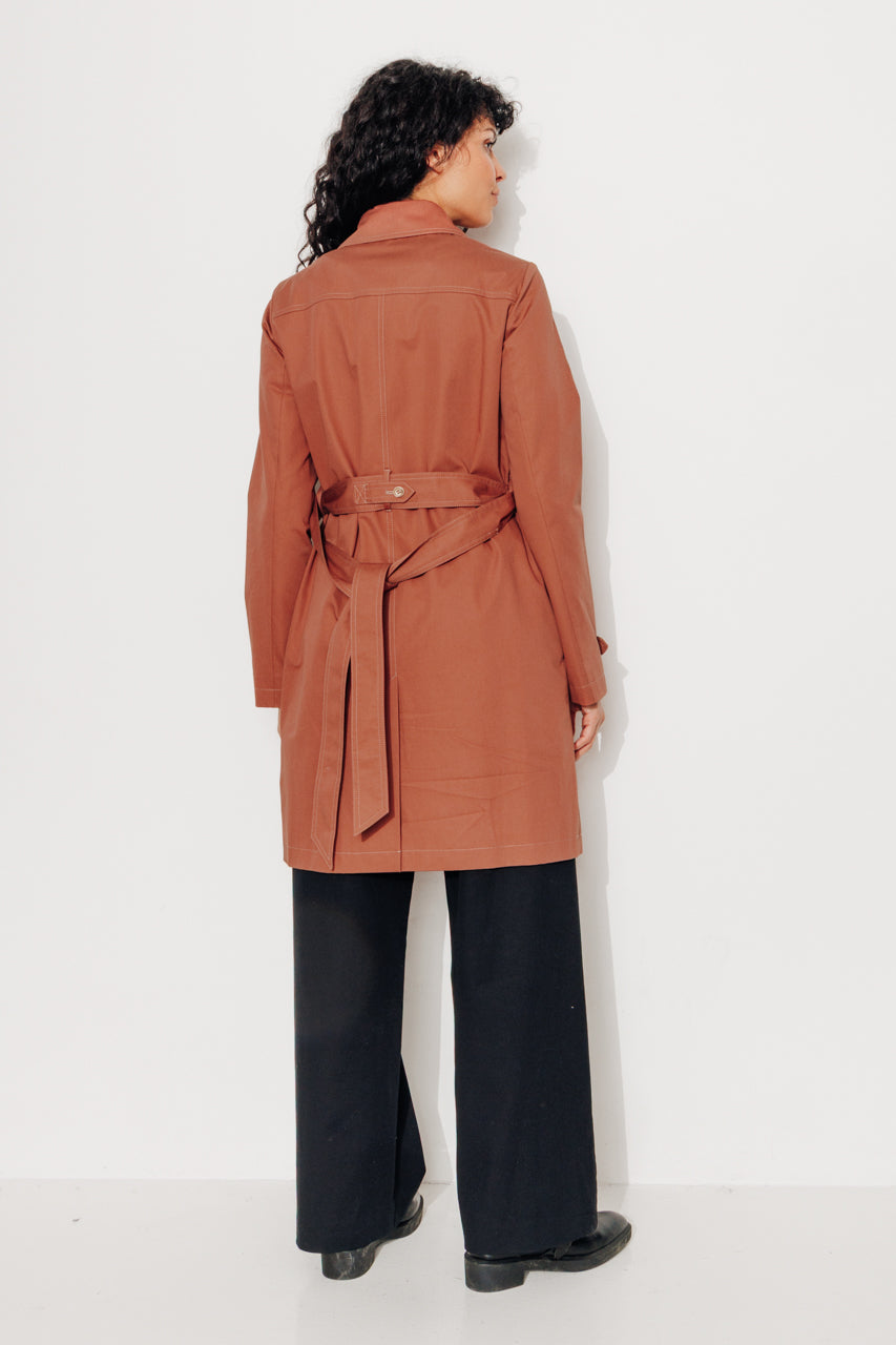 ROSEAU - Trench féminin 100% coton premium déperlant MARRON - Trench & Coat