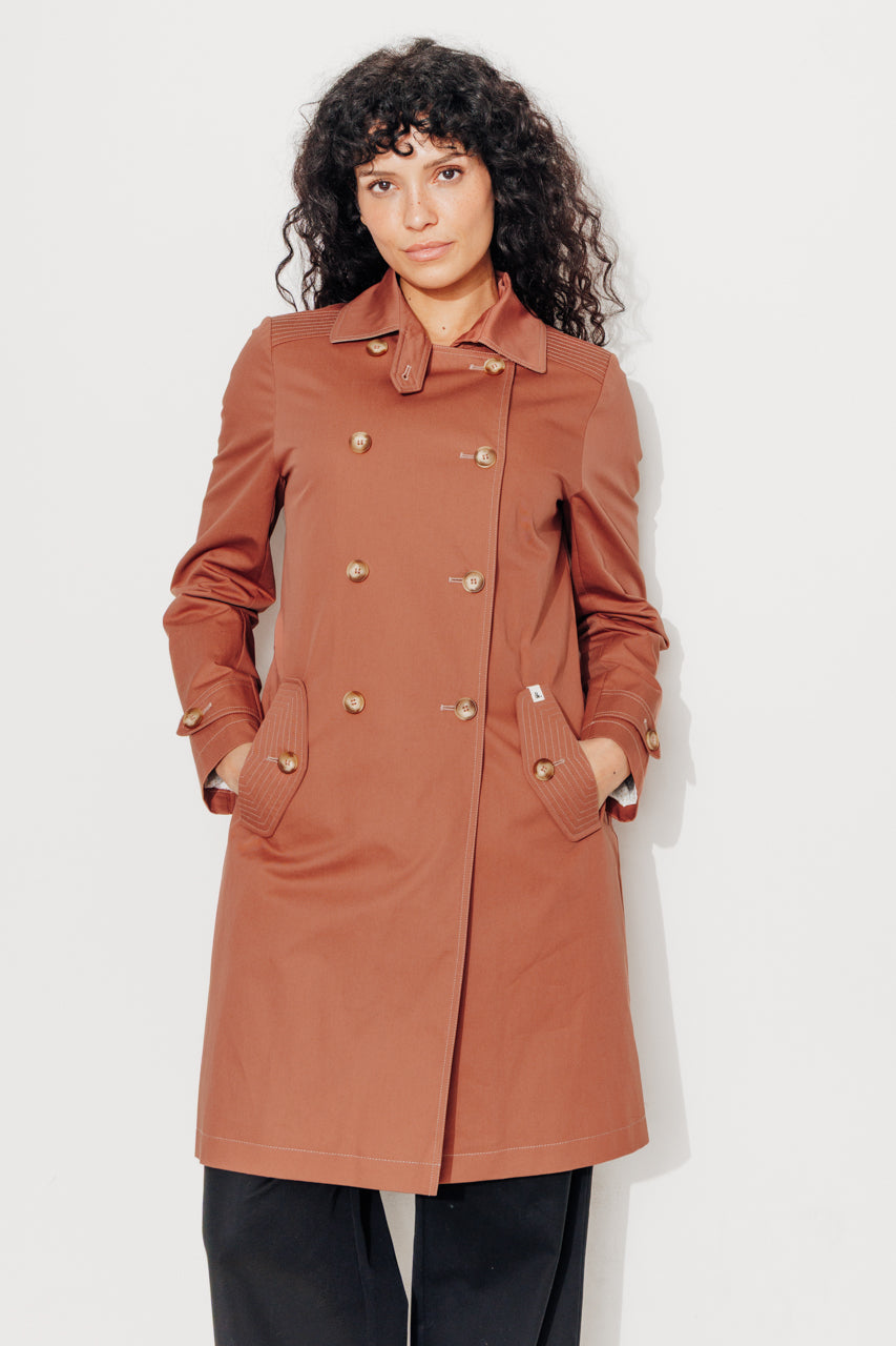 ROSEAU - Trench féminin 100% coton premium déperlant MARRON - Trench & Coat