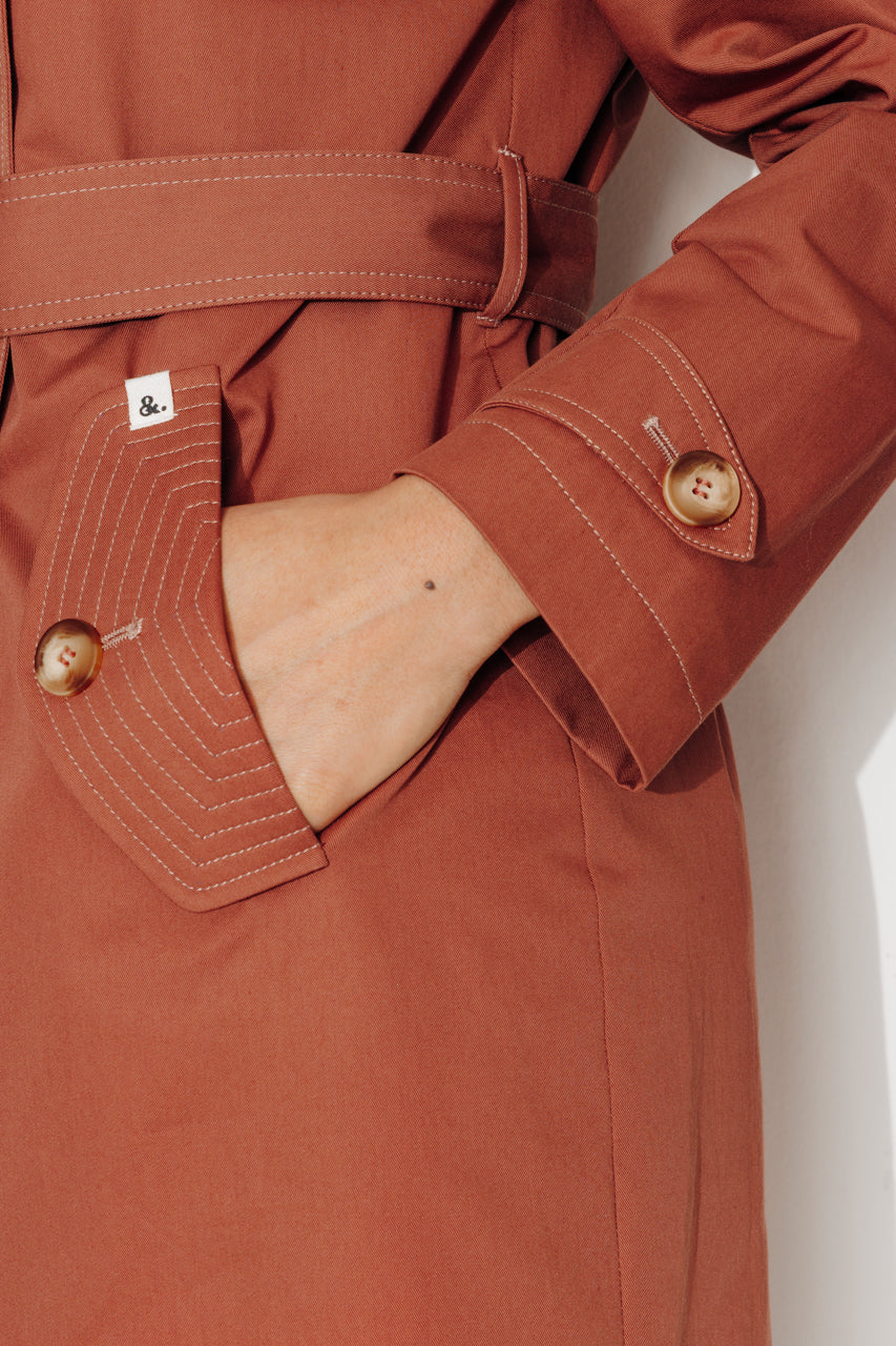 ROSEAU - ROSEAU - Trench féminin 100% coton premium déperlant MARRON - Trench & Coat