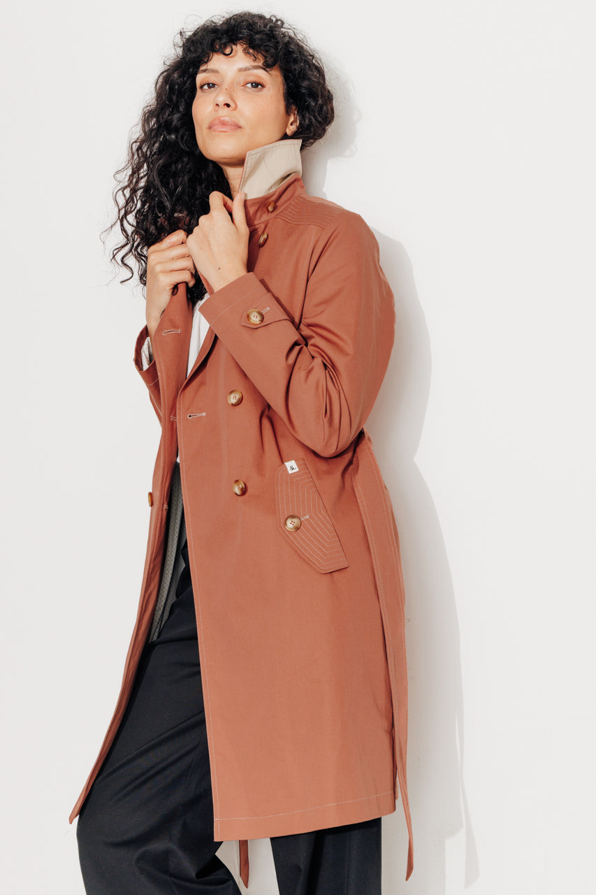 ROSEAU - ROSEAU - Trench féminin 100% coton premium déperlant MARRON - Trench & Coat