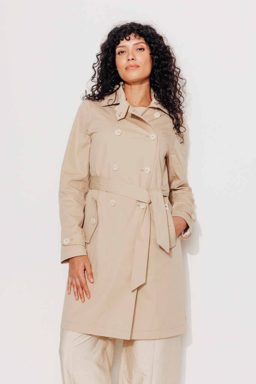 ROSEAU - Trench féminin 100% coton premium déperlant BEIGE - Trench & Coat