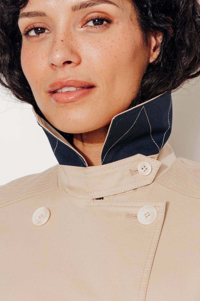 ROSEAU - Trench féminin 100% coton premium déperlant BEIGE - Trench & Coat
