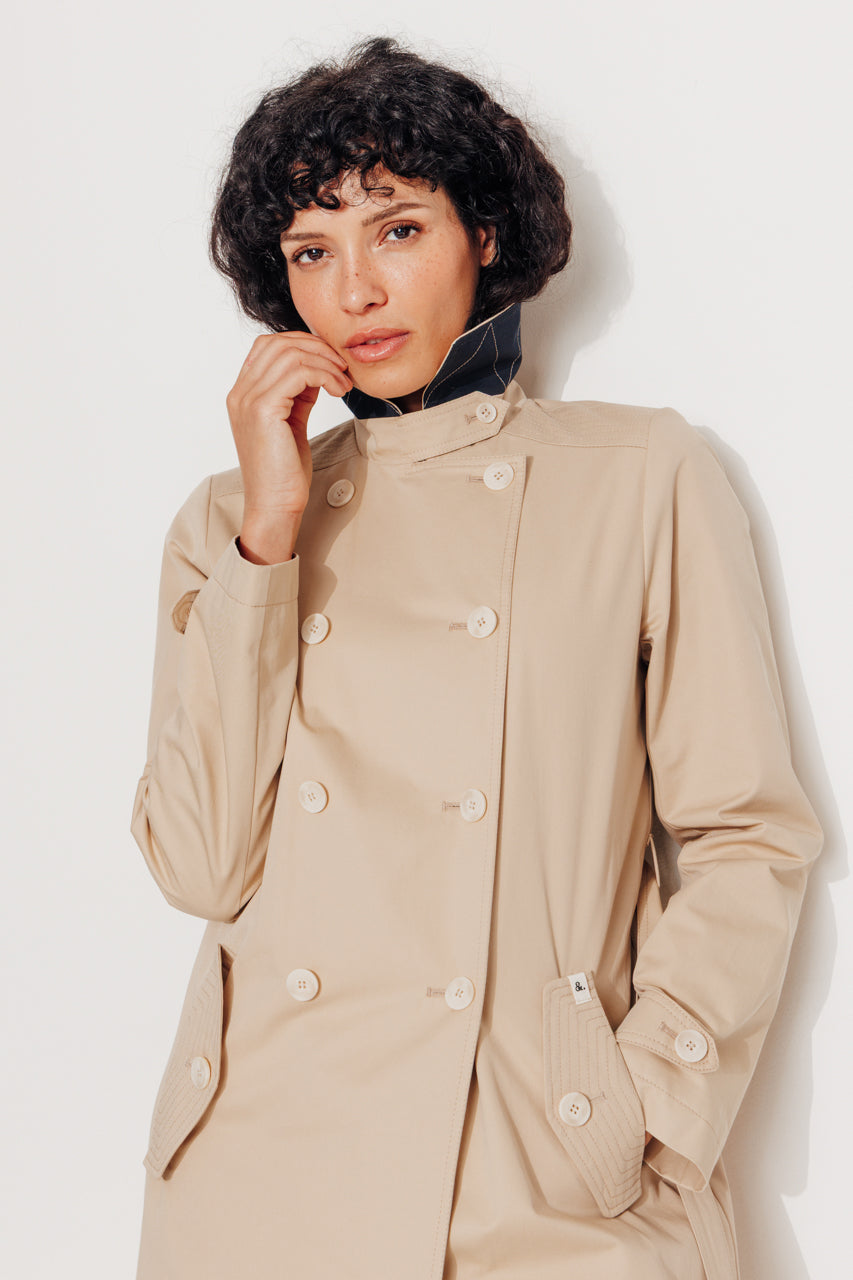 ROSEAU - Trench féminin 100% coton premium déperlant BEIGE - Trench & Coat