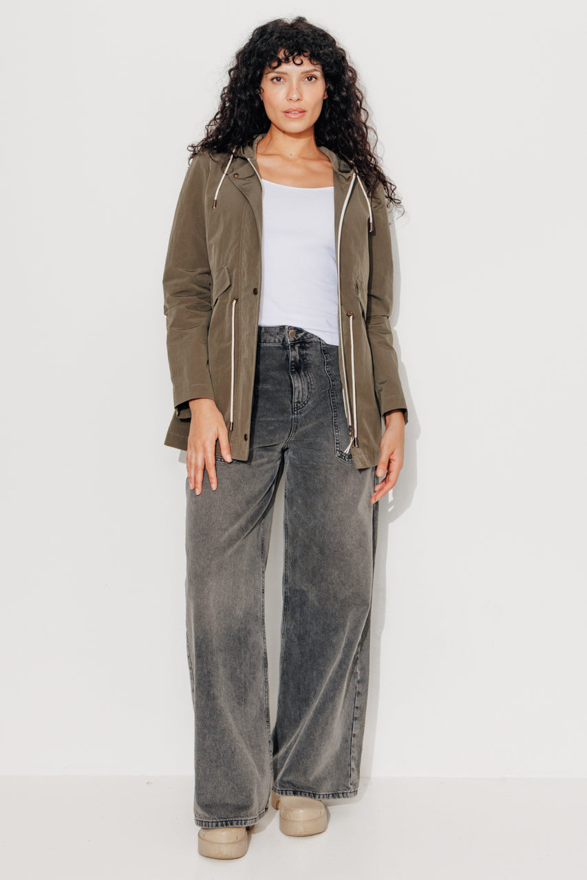 FRAISIER - Parka courte tissu finition satiné Vert kaki / Army green - Trench & Coat