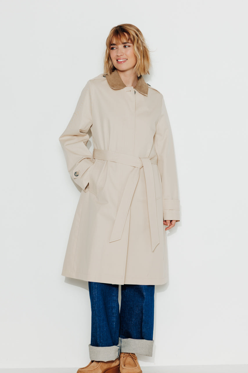 MAROCA - MAROCA - Trench long 100% coton déperlant et velours beige BEIGE - Trench & Coat