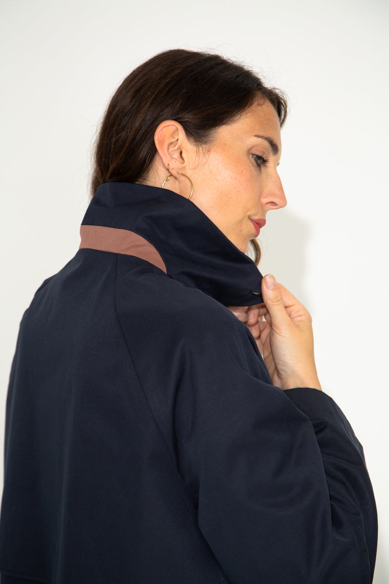 ROSALES - ROSALES - Imper volume ample toucher doux aspect coton MARINE - Trench & Coat