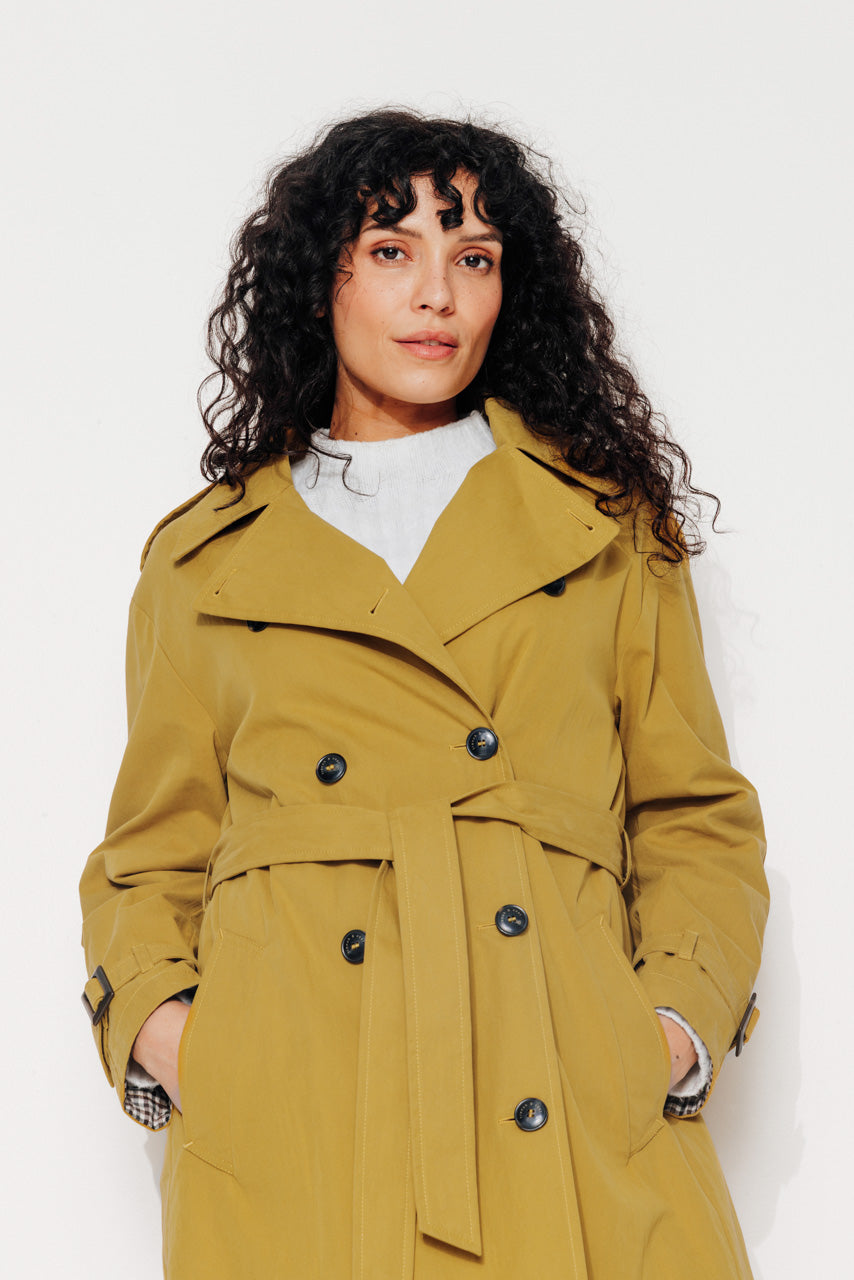 AMANDIER - AMANDIER - Trench long ceinturé en coton déperlant moutarde MOUTARDE - Trench & Coat
