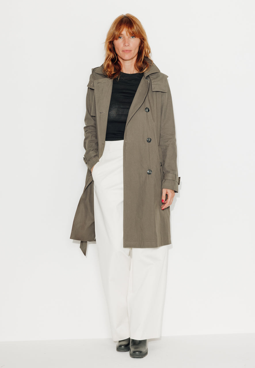 ROSIER - ROSIER - Trench à capuche amovible en coton déperlant taupe ECORCE - Trench & Coat