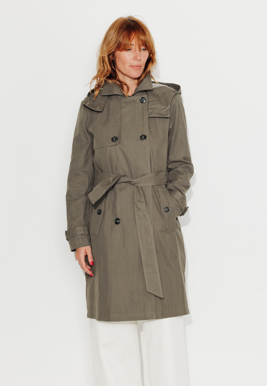 ROSIER - ROSIER - Trench à capuche amovible en coton déperlant taupe ECORCE - Trench & Coat