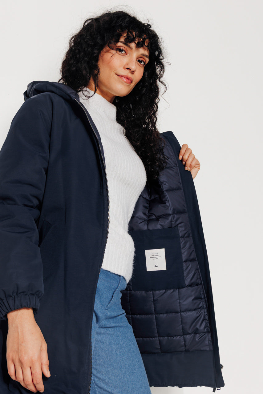 PINACEA - PINACEA - Parka mi longue ouatinée en coton déperlant marine MARINE - Trench & Coat