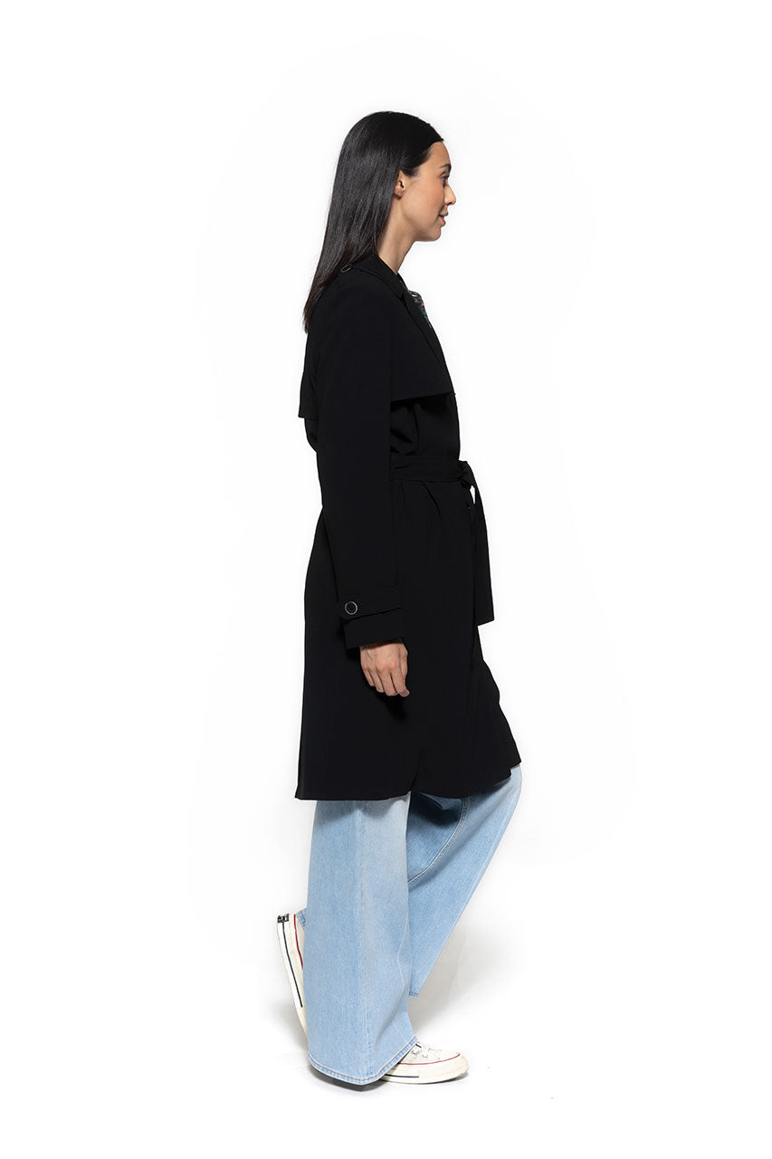 Trench noir BEDELINE-Trench en tissu fluide noir