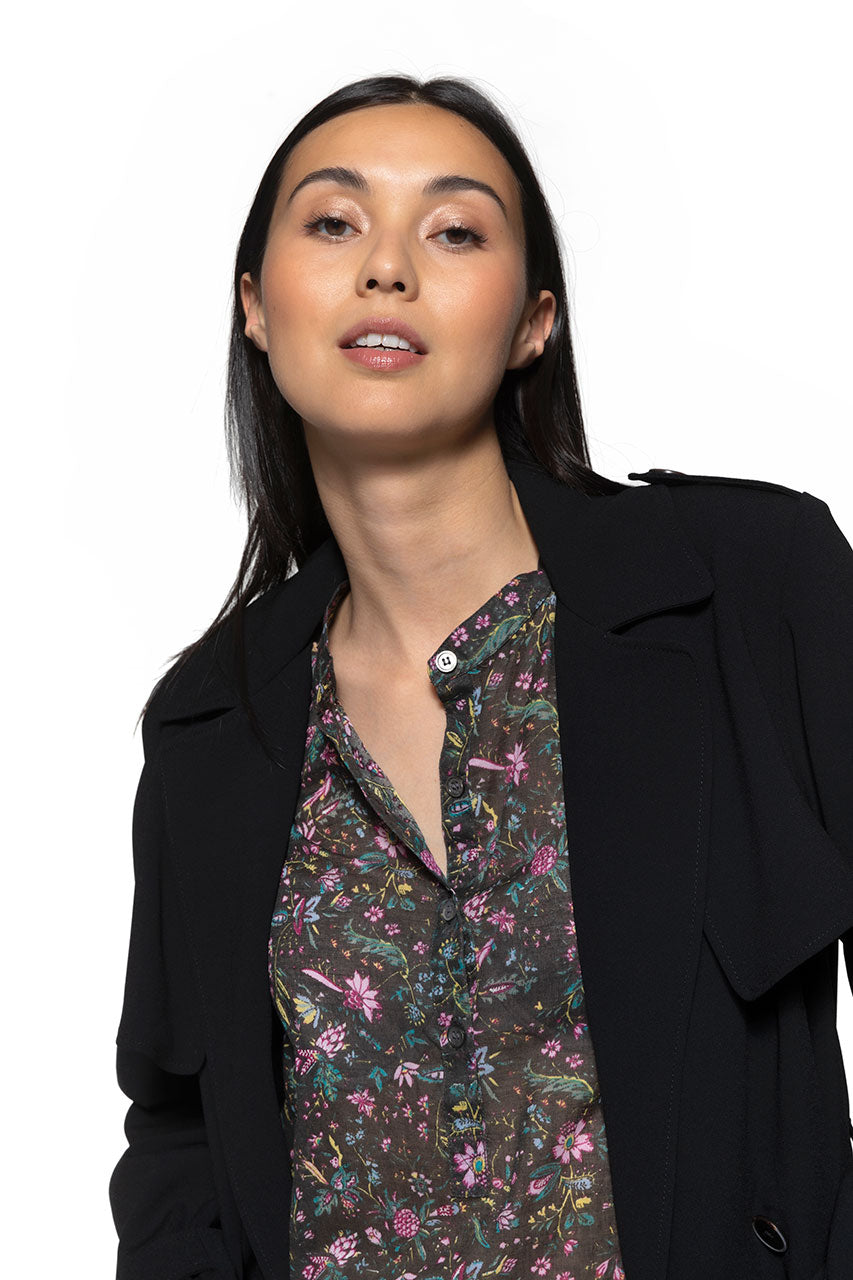 Trench noir BEDELINE-Trench en tissu fluide noir