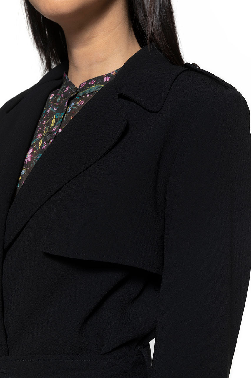 Trench noir BEDELINE-Trench en tissu fluide noir
