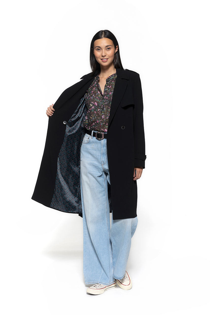 Trench noir BEDELINE-Trench en tissu fluide noir