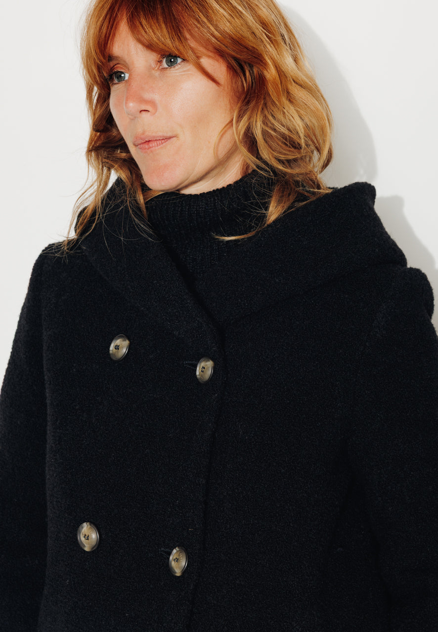 RICOUX - RICOUX - Manteau enveloppant en bouclette de laine noir Noir / Black - Trench & Coat