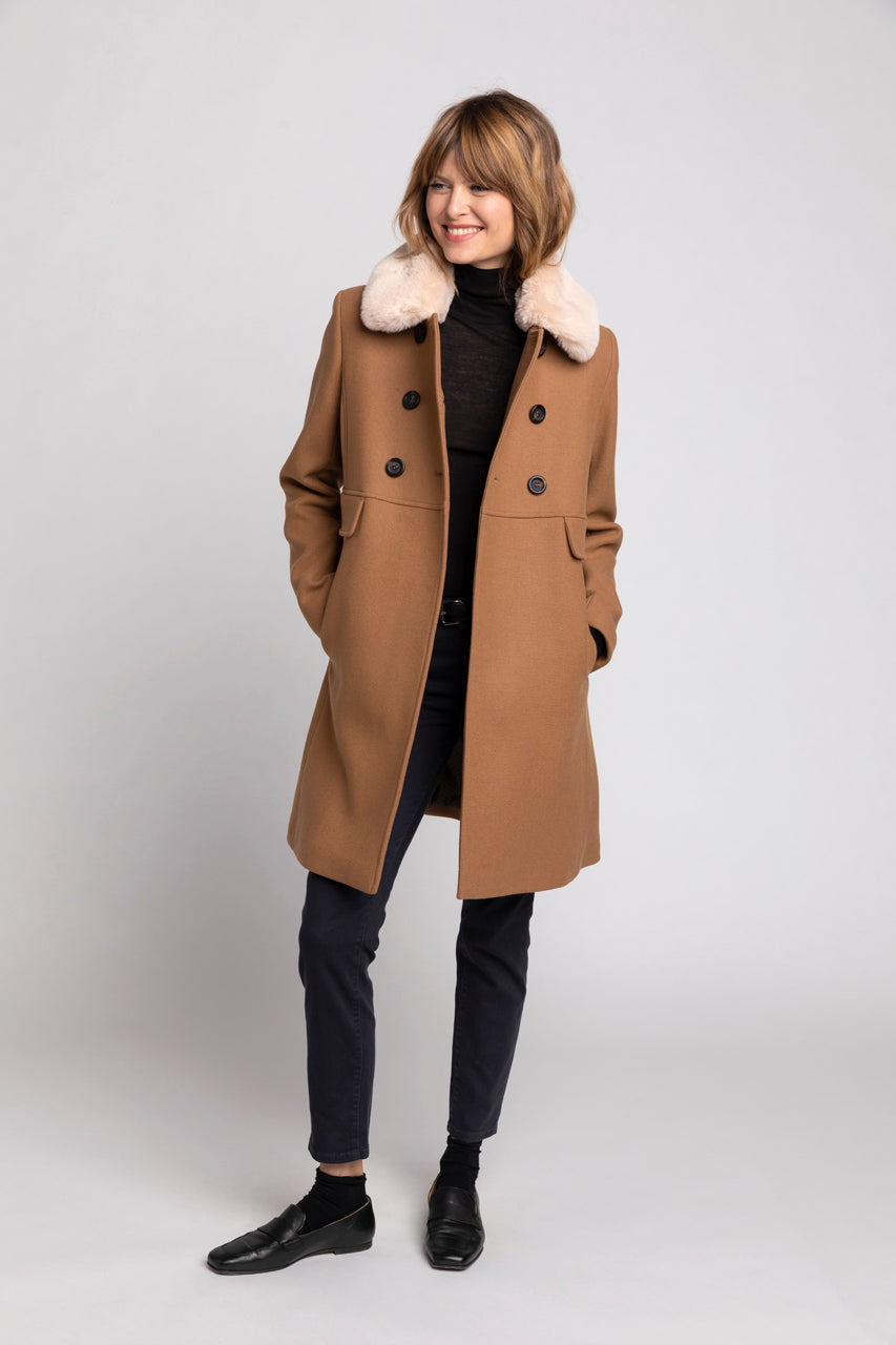 Manteau femme laine camel sale