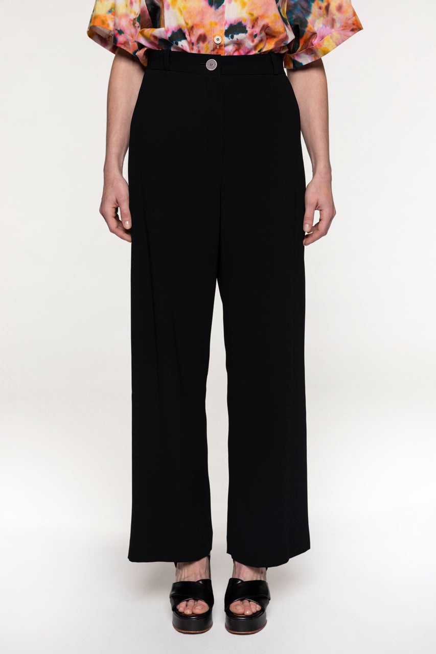 Black PIERRIC wide-leg pants-Black high-waisted wide-leg pants
