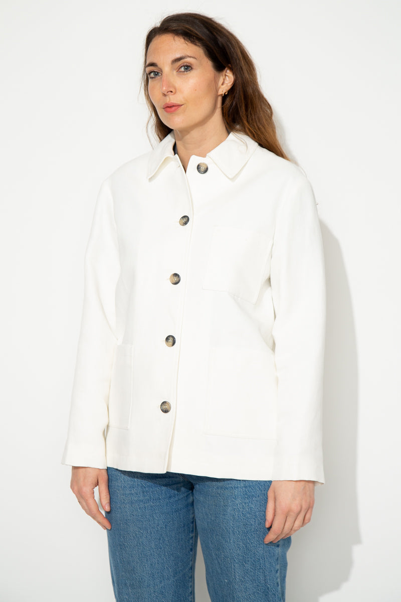 TRACIE short worker jacket in ecru linen