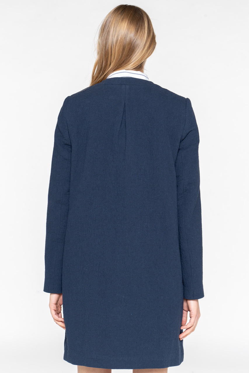 Manteau FELCE-Manteau sans col uni en coton bleu marine