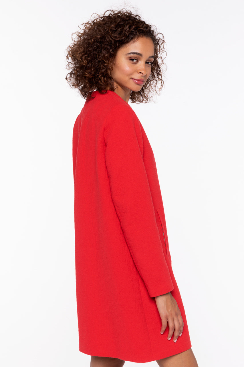 Manteau FELCE-Manteau sans col uni en coton rouge