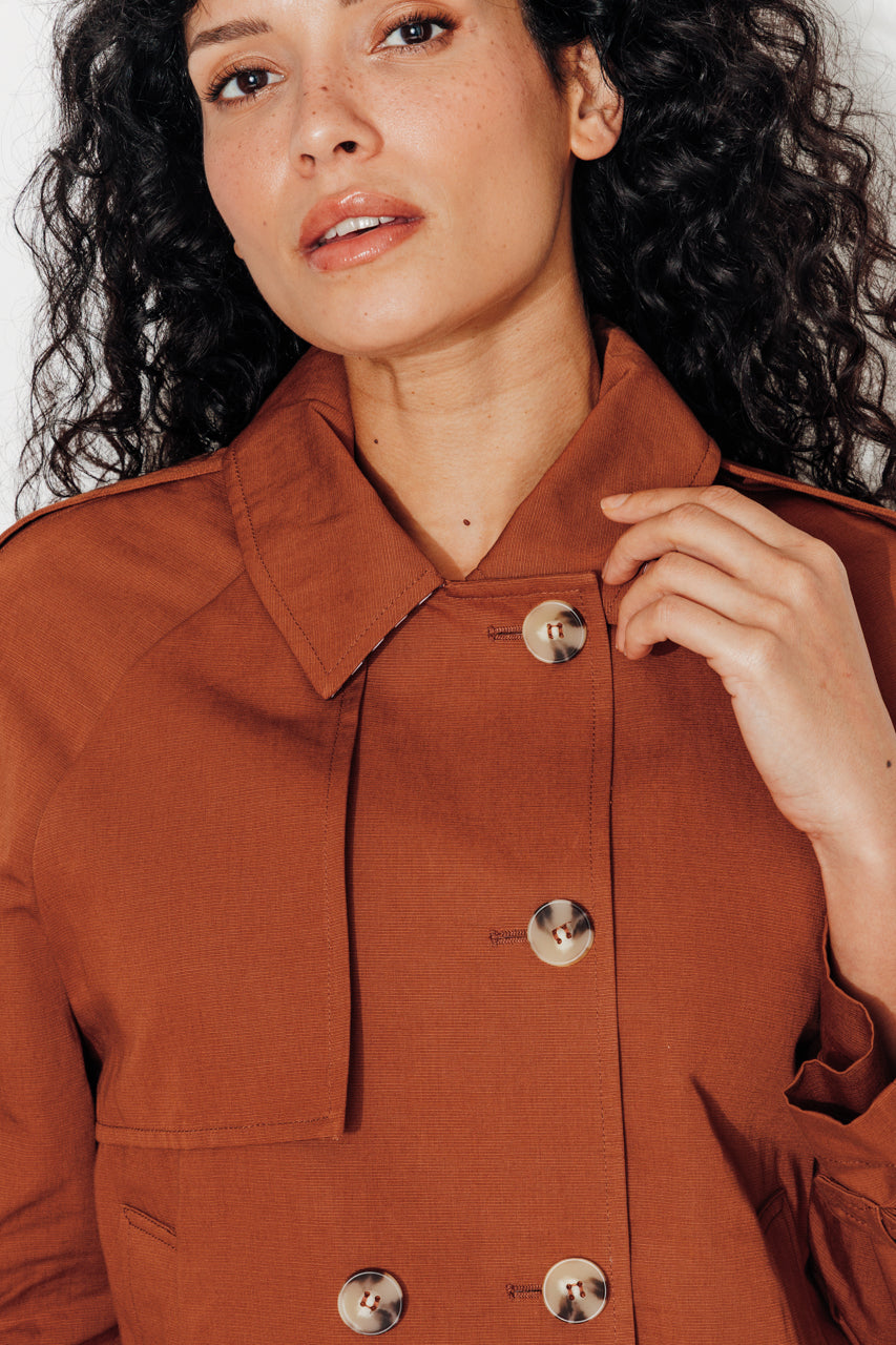 BOVELLE - Veste esprit trench coton et lin marron Marron glacé / Brown - Trench & Coat