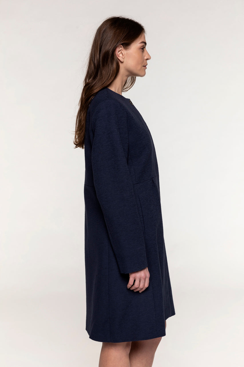 SOVERIA navy collarless fitted coat-Navy blue collarless fitted coat