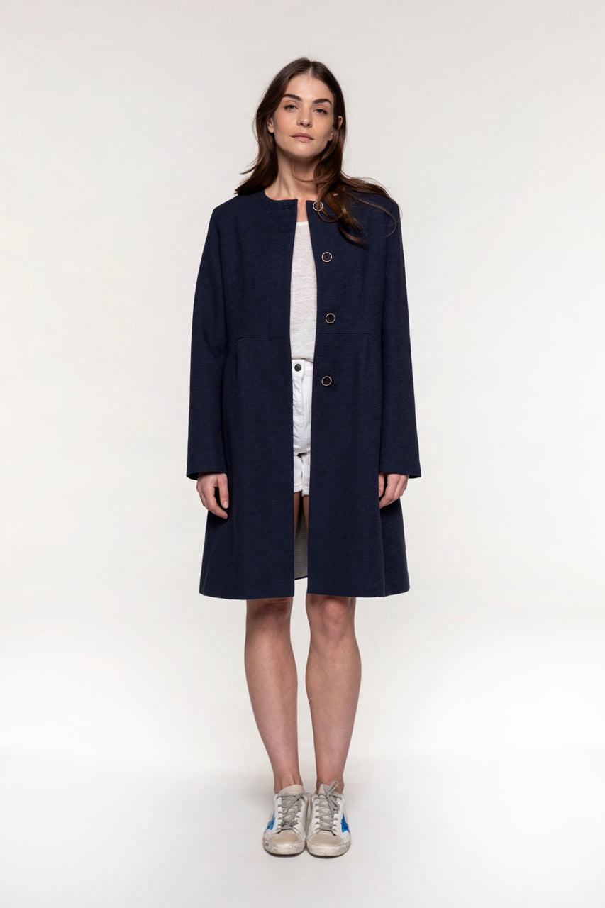SOVERIA navy collarless fitted coat-Navy blue collarless fitted coat